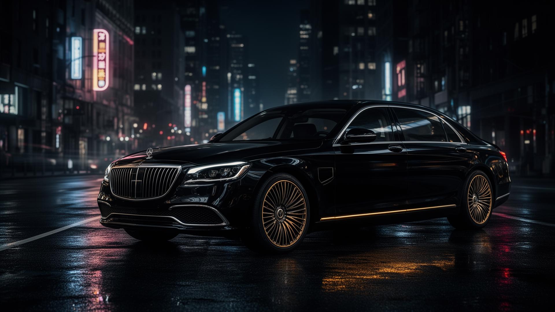 Auto premium en entorno urbano nocturno